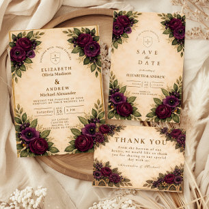 Invitation Mariage d'automne Rose Bourgogne