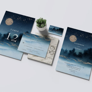 Blue Night Watercolor Landscape Save The Date Invitation