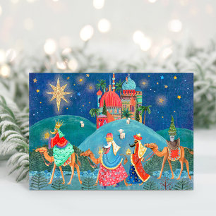 Modern Blue Three Wise Men kings Holiday Postcard