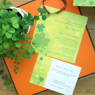 Elegant Green Irish Shamrocks Wedding Invitation