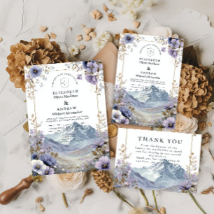 Soft Wildflower Mountain Wedding Invitation