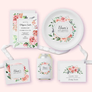 Dusty Pink Floral 60th Birthday Thank You Paper Plate