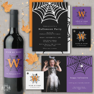 Halloween Spider Web Modern Black White Party  Invitation