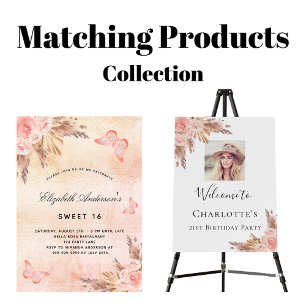 Sweet 16 butterfly pampas grass blush invitation postcard