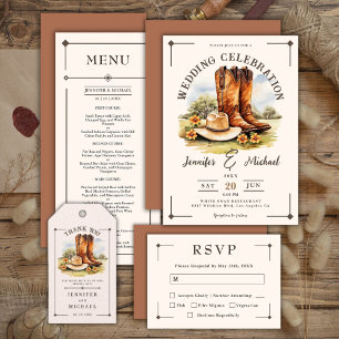 Invitation Mariage campagnard Western Cowboy Rodeo Boots