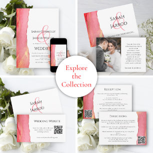 Modern Coral Pink Wedding Information Card