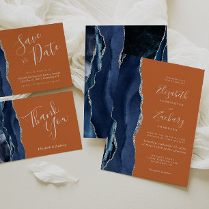 Carte D'accompagnement Navy Blue Agate Burnt Orange Détails du Mariage