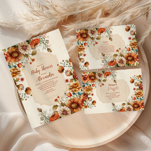 Rust Terracotta Flowers Baby Shower Invitation