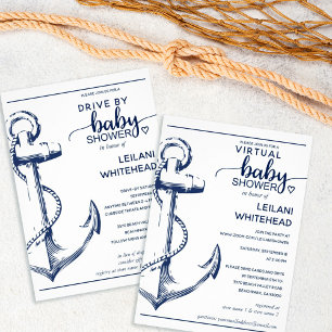 Nautical Anchor Baby Shower Navy Blue Invitation