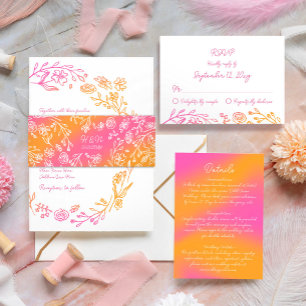 Bandeau De Faire-part Monogramme botanique rose orange Date Mariage