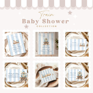 Cute Neural Watercolor Train Baby Shower Invitation