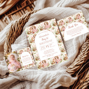 Photo Whimsical Fairy First Birthday Thank You Card