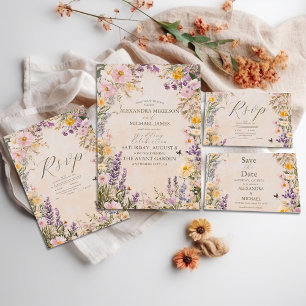 Elegant Boho Wildflower Wedding All In One Invitation