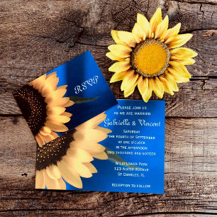 Yellow Sunflower on Blue Wedding Magnetic Invitation