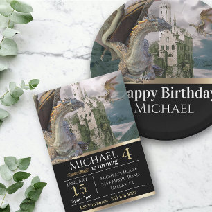 Bronze Dragon Medieval Castle Metallic Birthday  Paper Plate
