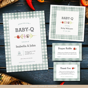 Plaid Watercolor Barbecue Baby Shower  Thank You Card