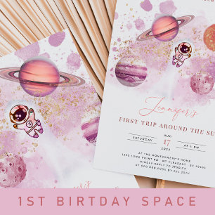 Outer Space Pink Girl Rocket Planets Galaxy Classic Round Sticker