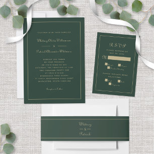 Elegant Script Emerald Green Gold Formal Weddings  Invitation