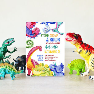 Papier Dinosaures colorés Invitation budgétaire anniversa