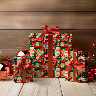 Maximalist Retro Christmas Collage Wrapping Paper Sheet