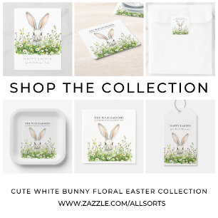 Cute White Easter Bunny and Florals Personalized