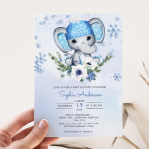 Winter Elephant Baby Shower Predictions Card
