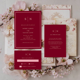 Minimal and Chic   Burgundy and Light Pink Wedding Invitation