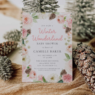 Winter Wonderland Pink Girl Baby Shower Invitation