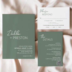 Invitation Dahlia Sage Green Contemporain Mariage moderne