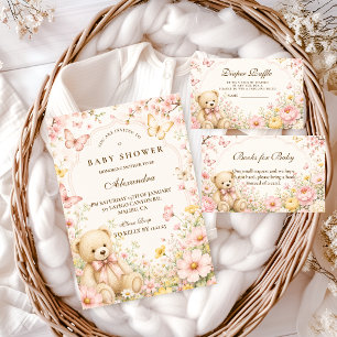 Whimsical Floral Teddy Bear Diaper Raffle Enclosure Card