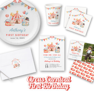 Cute Circus Carnival Fiesta 1st Birthday Thank You Classic Round Sticker