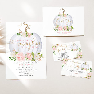 White, gold pumpkin fall books for baby ticket enclosure card