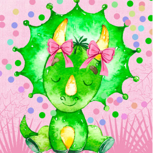 Green Watercolor Triceratops Girl Baby Shower  Invitation