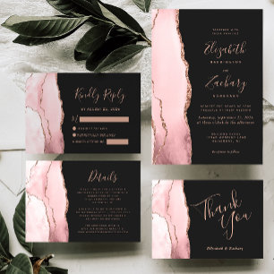 Blush Rose Gold Agate Dark Wedding Invitation
