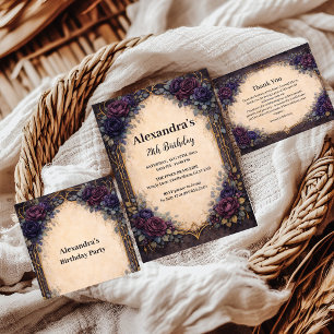 Moody Purple Gothic Floral Birthday Celebration Napkin