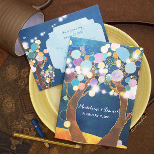 Invitation String Lights Love Trees Mariage Turquoise