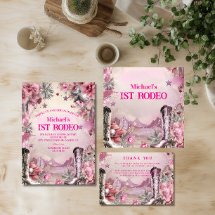 Rustic Cowboy Rodeo 1st Birthday Design Thank You Card