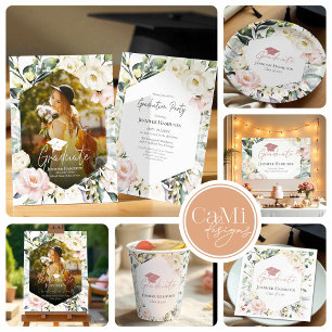 Boho Floral Frame Photo Medical Graduation Party Invitation