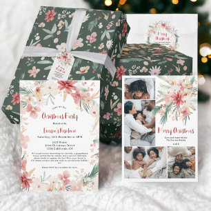 Elegant green Soft Watercolor Floral Christmas  Wrapping Paper