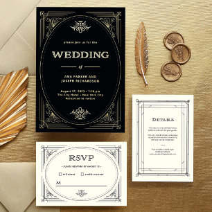 Modern Deco Ivory and Black Wedding Guest Details Enclosure Card