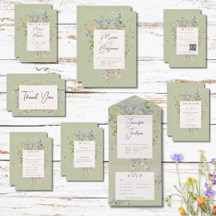 Carte De Remerciements Délicat Fleur sauvage Boho Mariage vert