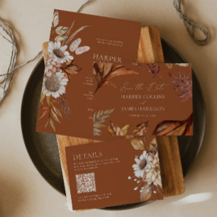 Invitation Automne Russe Boho Terracotta Mariage Feuille