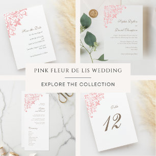 Save The Date Mariage Motif Regency Pink Fleur de Lis
