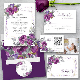 Mariage floral violet RSVP avec options de repas