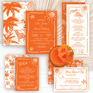 Sunny Tropical Hand drawn Wedding Details Info Invitation