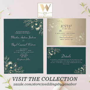 Vintage Green Wedding All In One Invitation