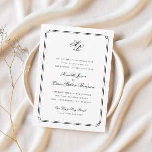 Gold Border Pink and Gold Monogram Wedding Foil In