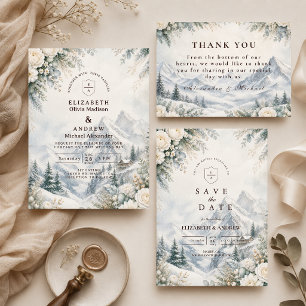 Romantic Mountain Winter Wedding Invitation