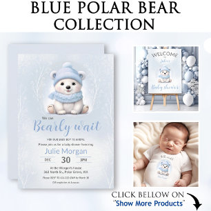 We Can Bearly Wait Blue Polar Bear Baby Shower Invitation