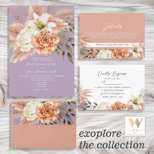 Peach and Purple Floral Wedding QR Code Invitation
